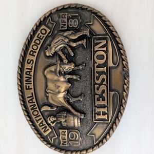 Vintage Brass National Finals Rodeo Hesston Belt Buckle